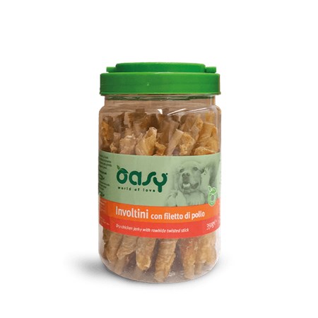 oasy snack involtini con filetti di pollo 350 g per cani