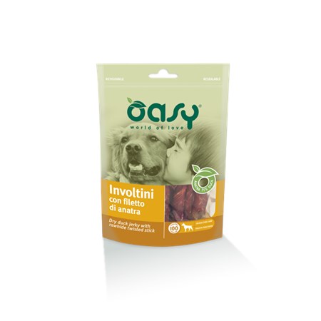 oasy snack involtini con filetto di anatra 100 g per cani