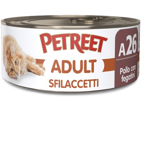 petreet 70 gr sfilaccetti di pollo con fegatini