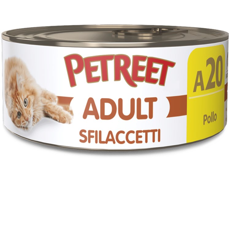Petreet 70 gr Sfilaccetti di Pollo A20 Scatolette per Gatti
