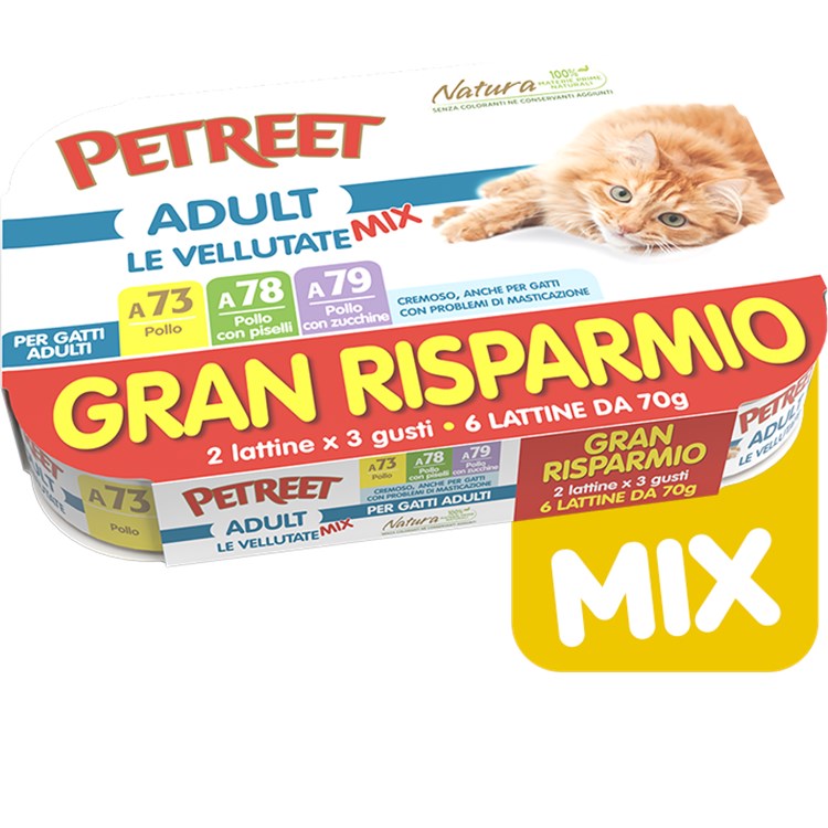 Petreet Adult Le Vellutate Pollo MIX 6x70 gr A73 A78 A79 6 Scatolette Umido Gatto