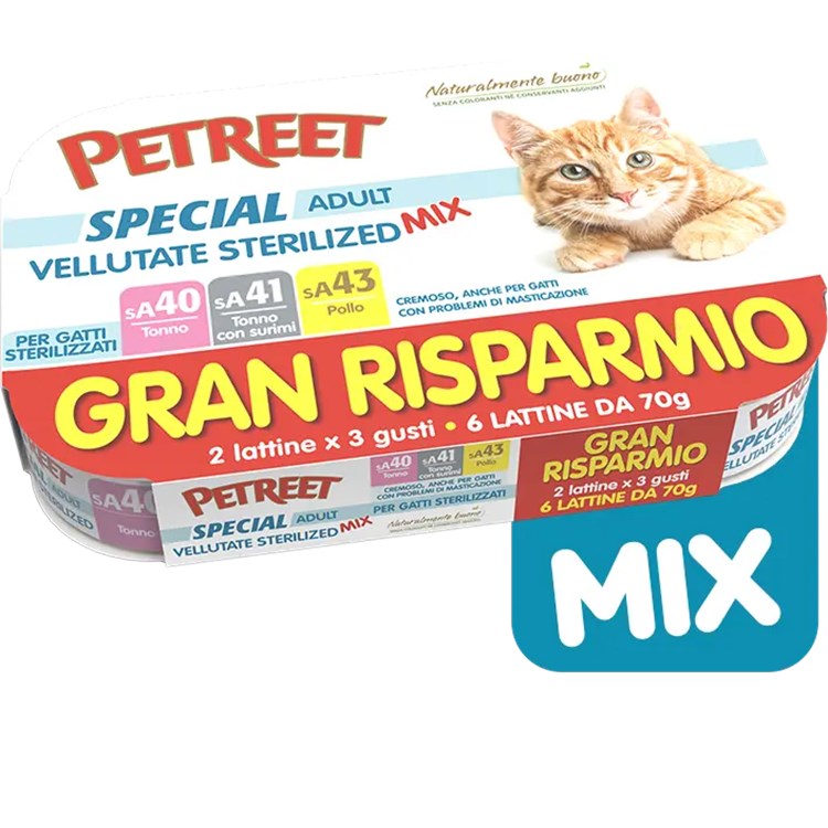 Petreet Adult Le Vellutate Pollo MIX 6x70 gr SA40 Sa41 SA43 6 Scatolette Umido Gatto