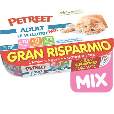 petreet adult le vellutate tonno mix 6x70 gr a70 a71 a72 6 scatolette umido gatto