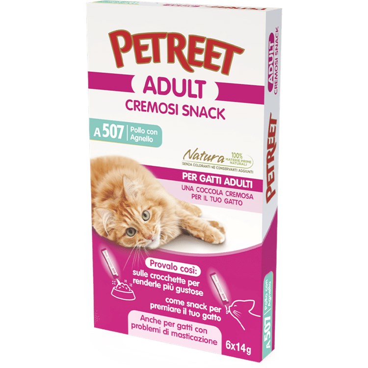 Petreet Cremosi Snack 6 Bustine da 14 gr Pollo Con Agnello A507