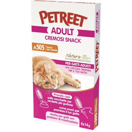 petreet cremosi snack 6 bustine da 14 gr tonno con carote