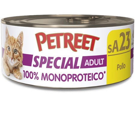 Petreet Monoproteico Pollo 60 gr sA23 Lattina Umido Gatto in Gatti