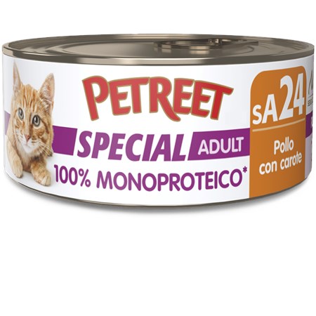 Petreet Monoproteico Pollo Con Carote 60 gr sA24 Lattina Umido Gatto in Gatti