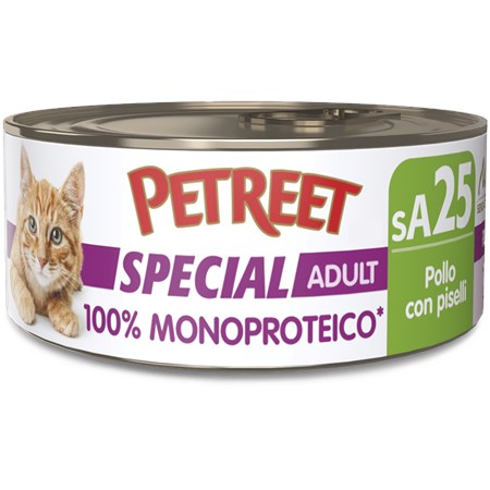 Petreet Monoproteico Pollo Con Piselli 60 gr sA25 Lattina Umido Gatto in Gatti
