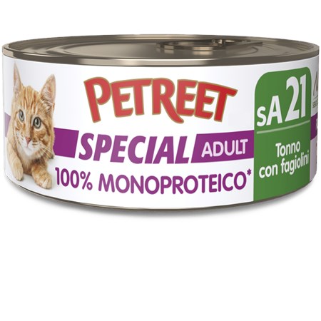 Petreet Monoproteico Tonno Con Fagiolini 60 gr sA21 Lattina Umido Gatto in Gatti