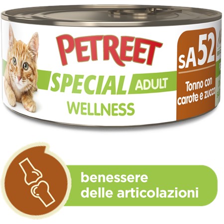 Petreet Special Wellness Tonno Carote Zucca 70 gr sA52 Lattina Umido Gatto in Gatti