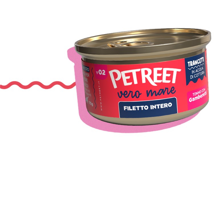 Petreet Vero Mare Trancetti di Tonno con Gamberetti 70 Gr Scatoletta Gatto