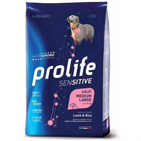 Prolife ADULT Sensitive Medium Large Agnello e Riso 10 kg DANNEGG in Cani