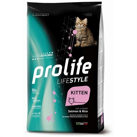 prolife cat kitten salmone e riso 1 5 kg per gattini