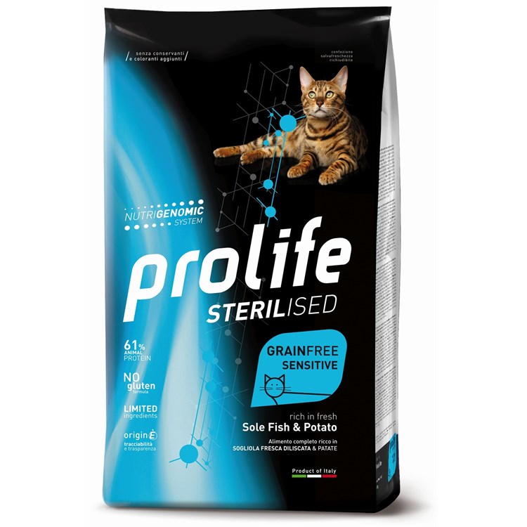 Prolife Cat Sterilised Grain Free Sensitive Sogliola Patate 7 kg Per Gatti