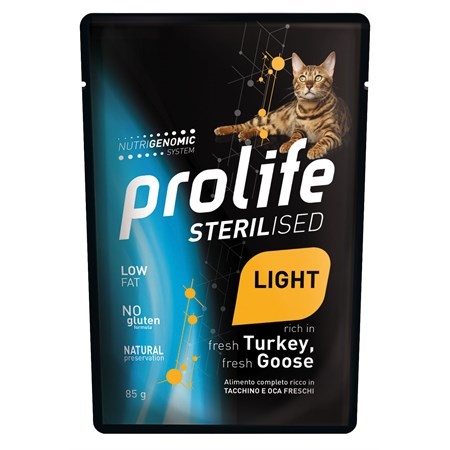 prolife cat sterilsied light tacchino e oca 85 gr umido gatto
