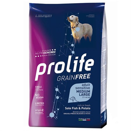 prolife dog adult sensitive medium large sogliola e patate 10 kg grain free