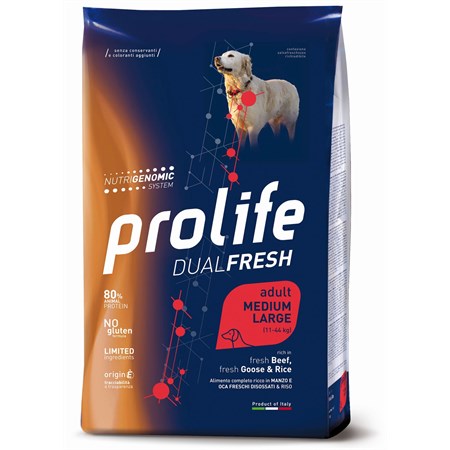 prolife dog dual fresh adult medium large manzo oca riso 12 kg