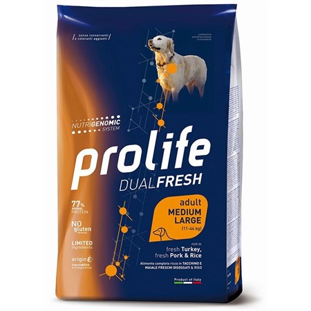 prolife dog dual fresh adult medium large tacchino maiale 10 kg