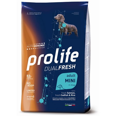 prolife dog dual fresh adult mini salmone merluzzo riso 7 kg