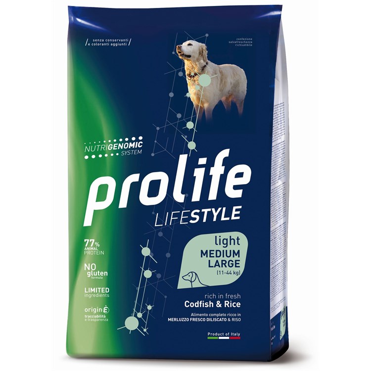 Prolife Dog Life Style Medium Large Light CodFish e Rise 12 kg (Merluzzo e Riso)