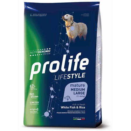 prolife dog life style medium large mature white fish e rise 12 kg senior pesce bianco e riso