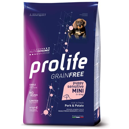 prolife dog sensitive grain free mini puppy maiale e patate 2 kg cane