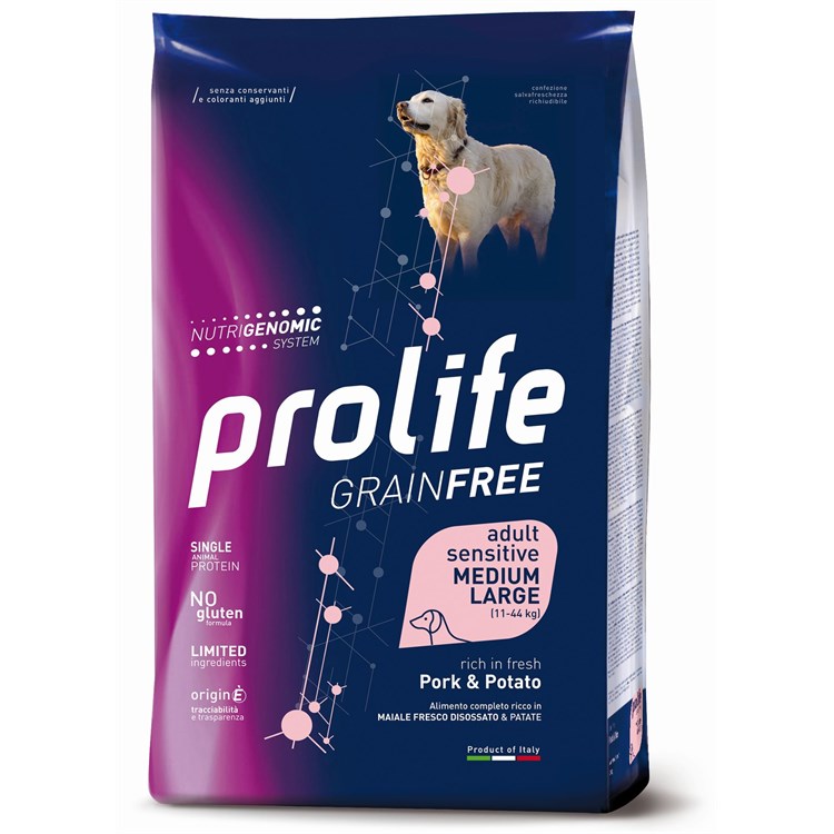 Prolife Dog Sensitive Medium Large Adult Maiale e Patate 2 kg Crocchette Per Cani