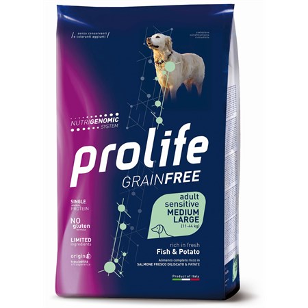prolife dog sensitive medium large adult pesce e patate 10 kg fish grain free danneggiato
