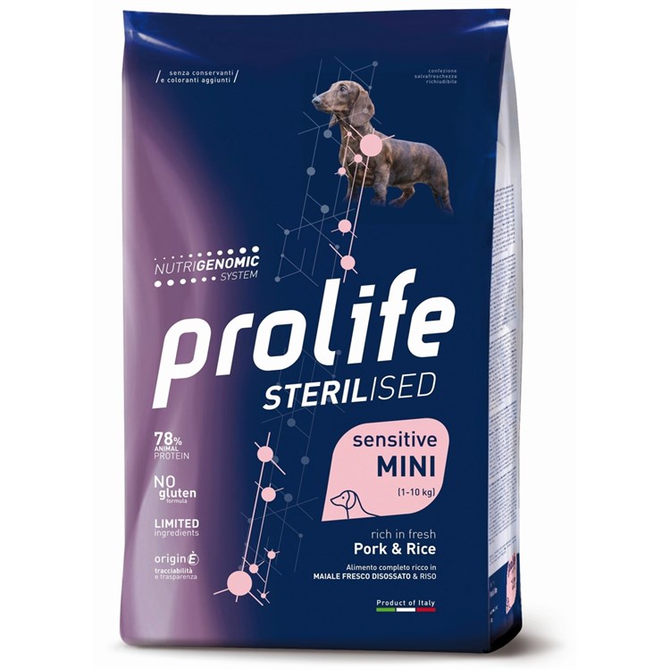 Prolife Dog Sensitive Mini Sterilised Maiale Riso 7 kg Cani DANNEGGIATO