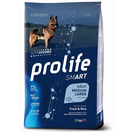 prolife dog smart adult medium large adult trota e riso 12 kg trout