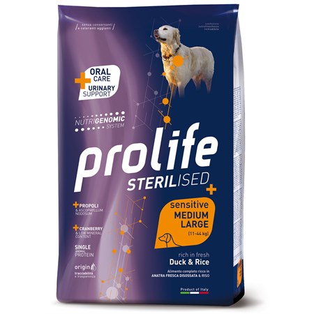 Prolife Dog Sterilised Sensitive Medium Large Anatra e Riso 10 Kg in Cani