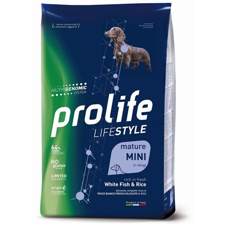 prolife lifestyle mini mature pesce bianco e riso 7 kg crocchette per cani