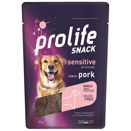 prolife snack sensitive grain free maiale 90 gr premi cane