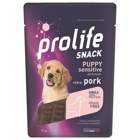 prolife snack sensitive grain free puppy maiale 90 gr fish per cani cuccioli