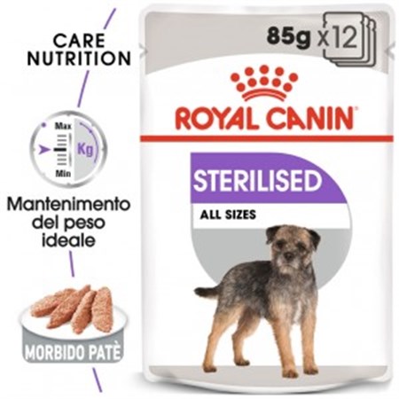 royal canin all sizes sterilised 85 gr busta pate loaf umido per cane