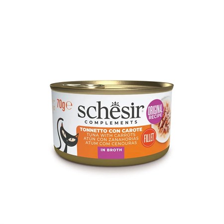 schesir complements tonnetto con carote in brodo 70g scatoletta per gatti