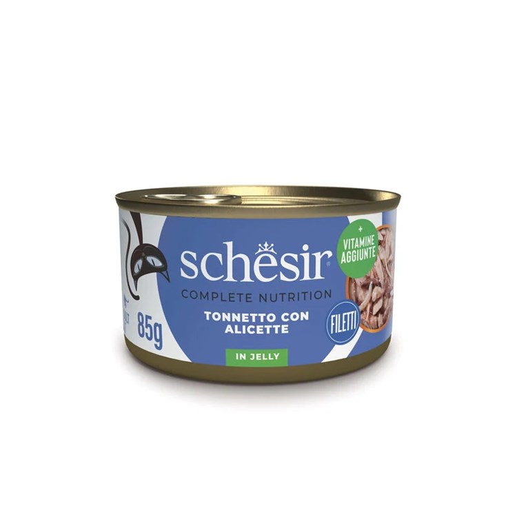 Schesir Complete Tonnetto Con Alicette 85 gr Jelly Scatoletta Umido Per Gatti