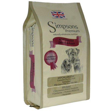 simpsons premium adult sensitive pollo e patate 2 kg cane
