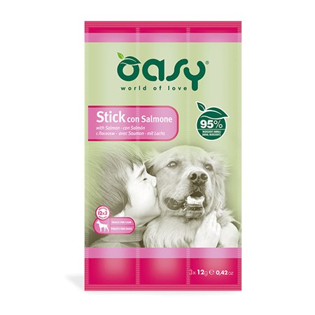 snack dog oasy stick 12 gr salmone per cane