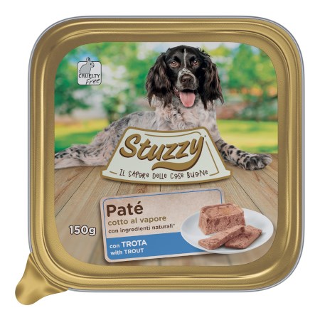 stuzzy dog pate trota 150 gr cibo in vaschetta per cani