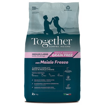 together dog sensitive maiale e patate medium large 12 kg cane