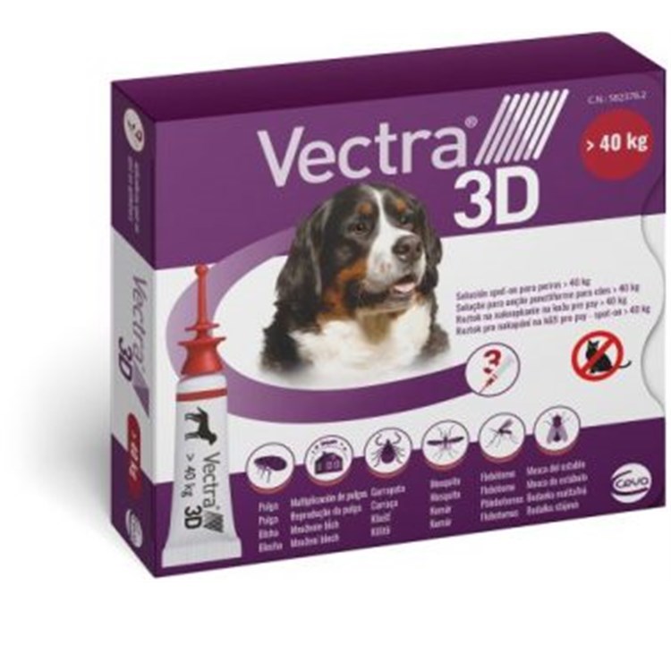 Vectra 3D Rosso Spot On oltre 40 kg 3 Pipette per cani SCAD 28.02