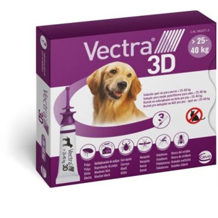 Vectra 3D Viola Spot On da 25 a 40 kg 3 Pipette per cani SCAD 30.
