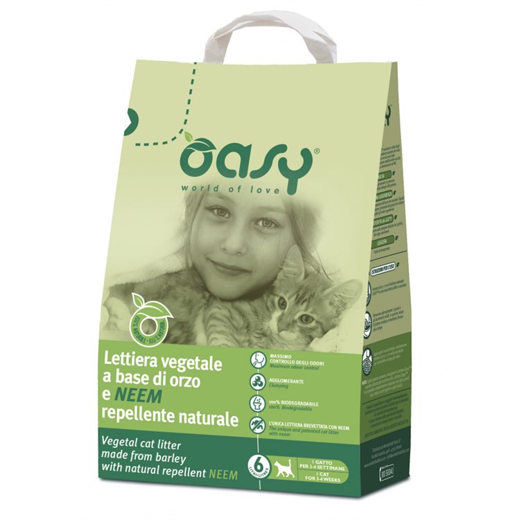 Wonderfood Oasy Lettiera Vegetale Con Orzo e Neem 6 Lt Aggomerante Per Gatti